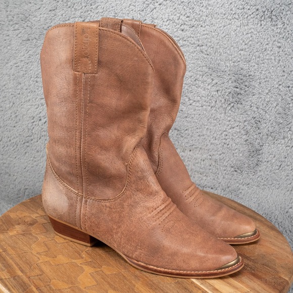 dingo Shoes - Dingo Womens Size 8.5 M Brown Leather Short Cowboy Western Boots Brazilian